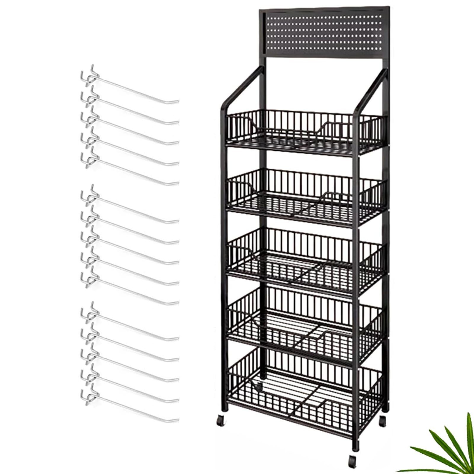 XNKLMYT 5 Tier Retail Display Racks, Large Capacity Snack Rack 5 Tier, Black