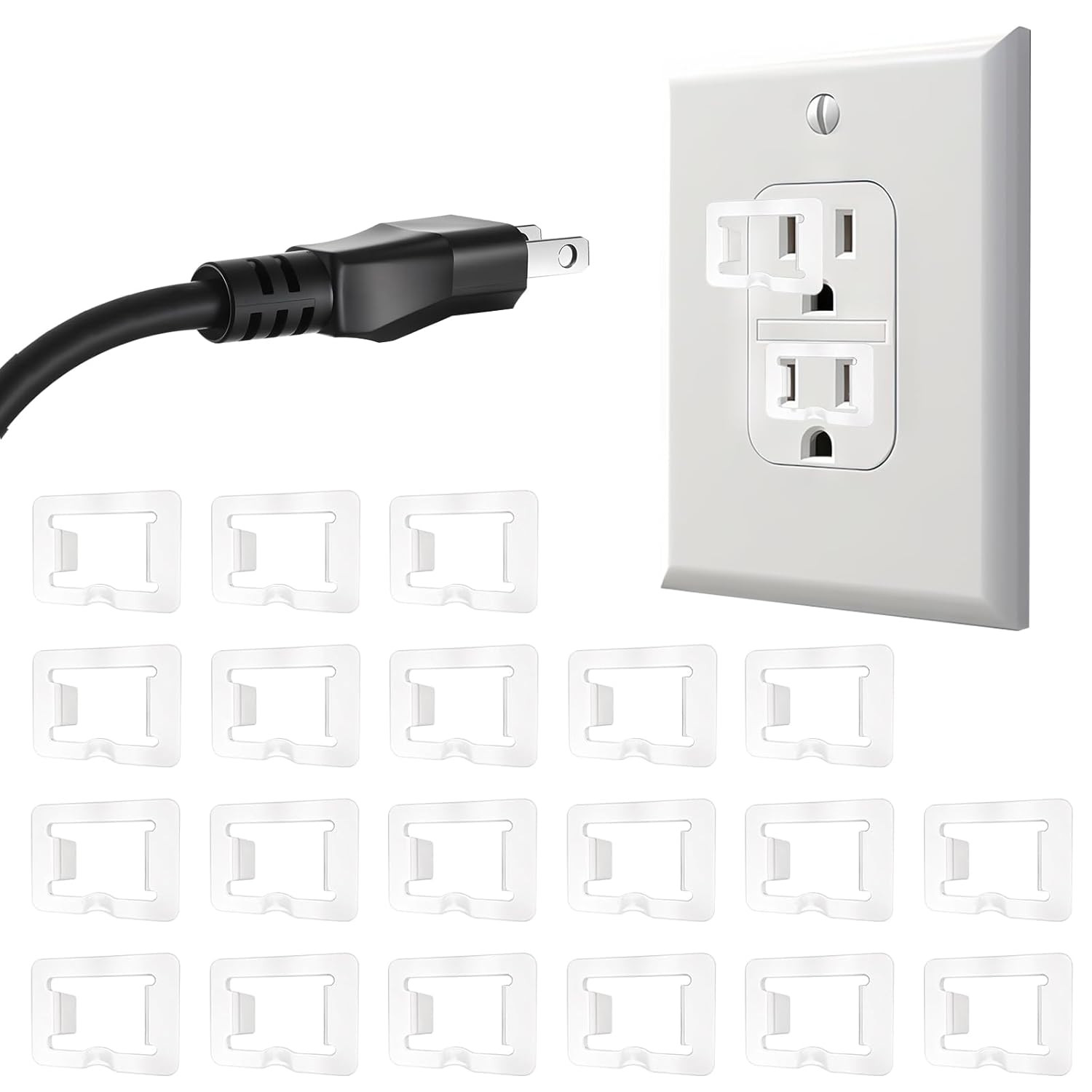20 Pcs 2 Prong Loose Outlet Fix Plug, Plastic Socket Outlet Tightener Insert Ens