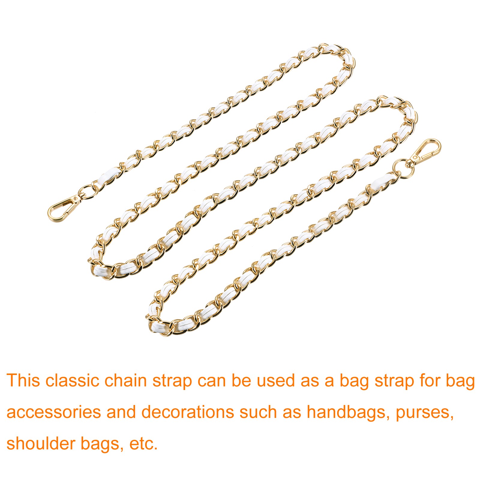 Purse Chain Strap, 55" Purse Strap Shoulder Bag Replacement Strap, White+Gold
