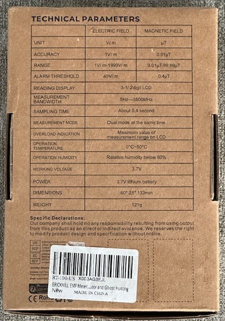 Erickhill EMF Tester RT-100 Electromagnetic Radiation Tester