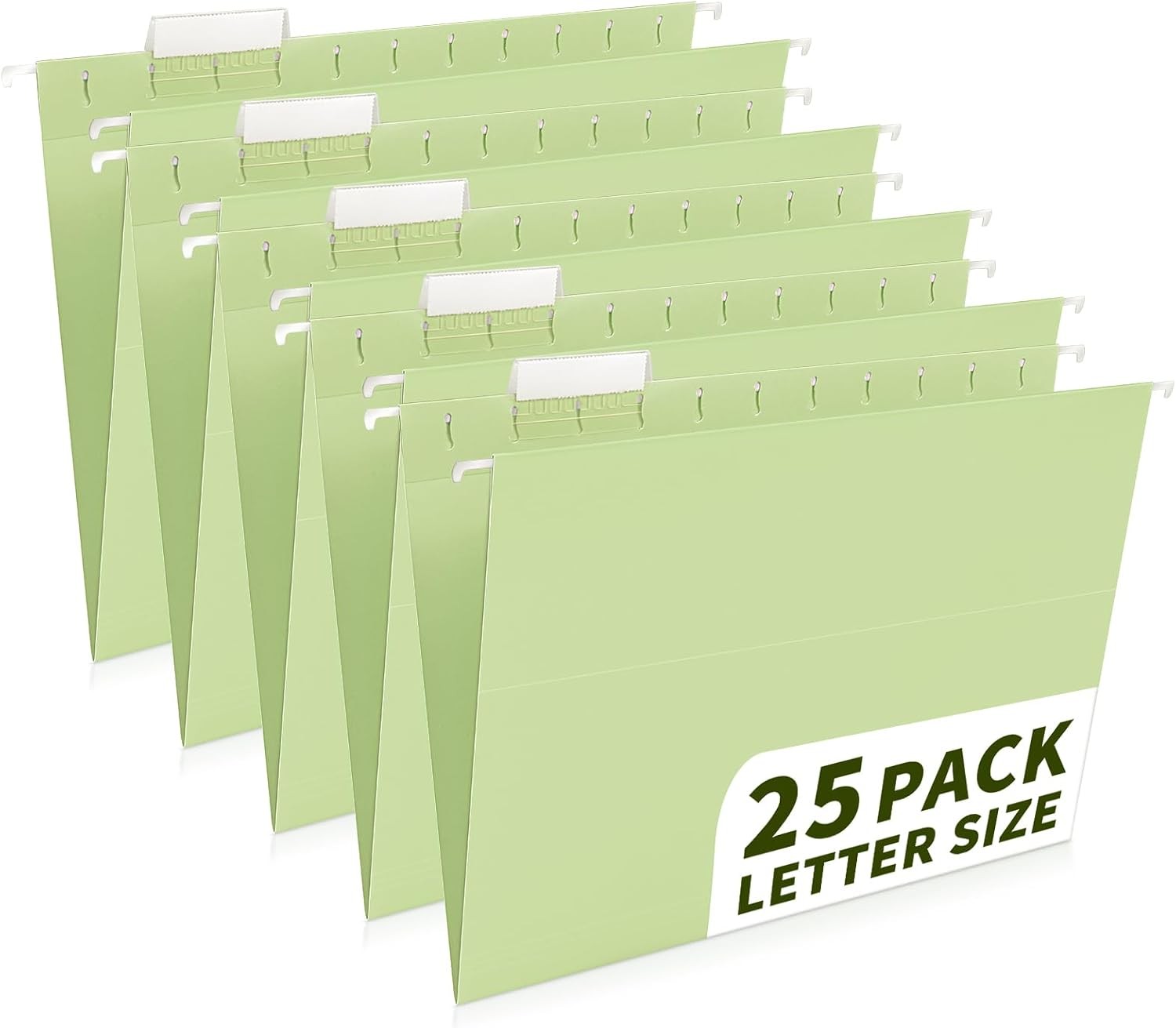 25-Pack Green Hanging File Folders, Letter Size (8.5" x 11") with 1/5-Cut Tabs,I