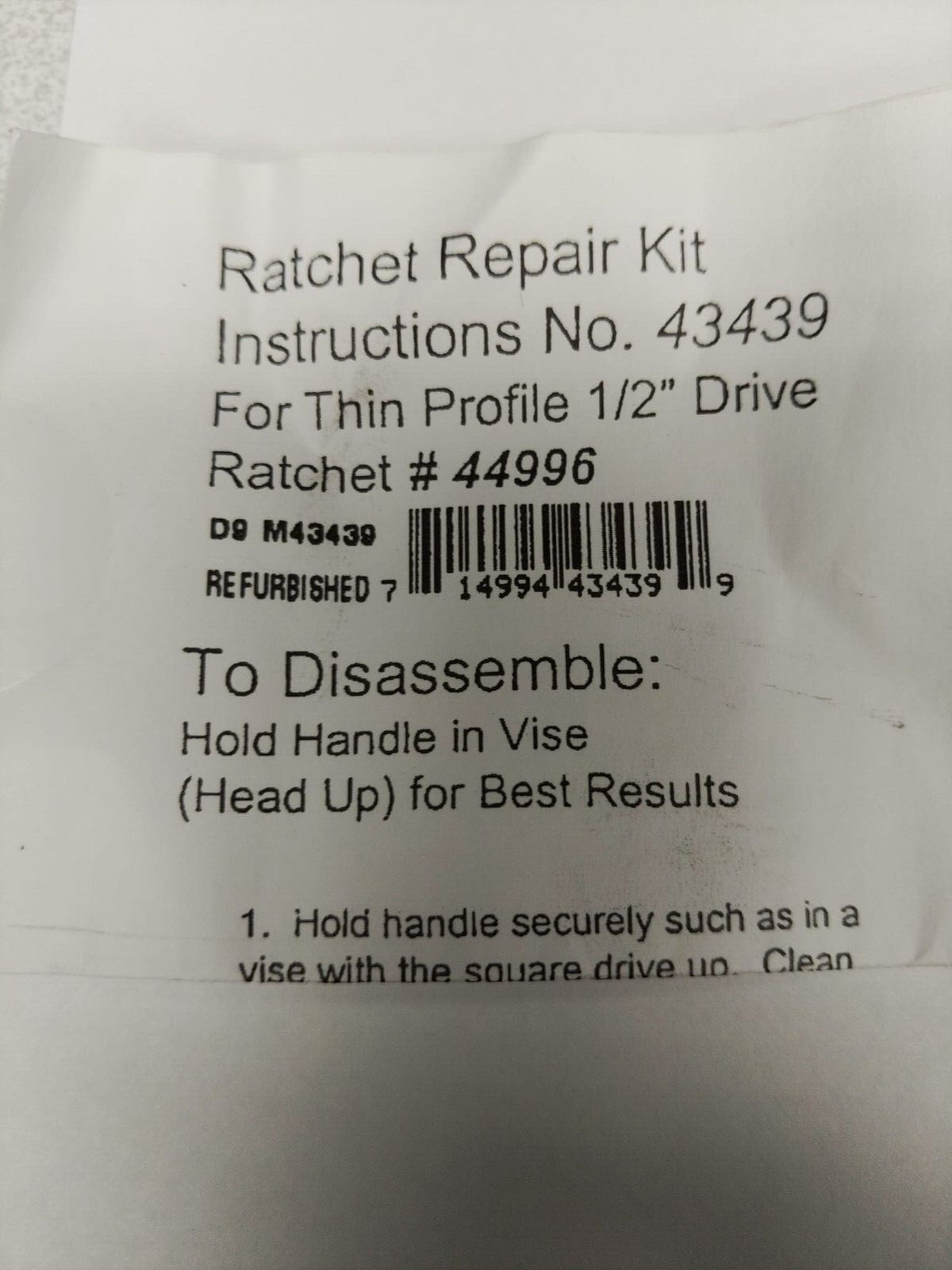 NEW Craftsman 1/2" Ratchet Repair Kit 43439 ONLY fits 44996 USA made ratchets