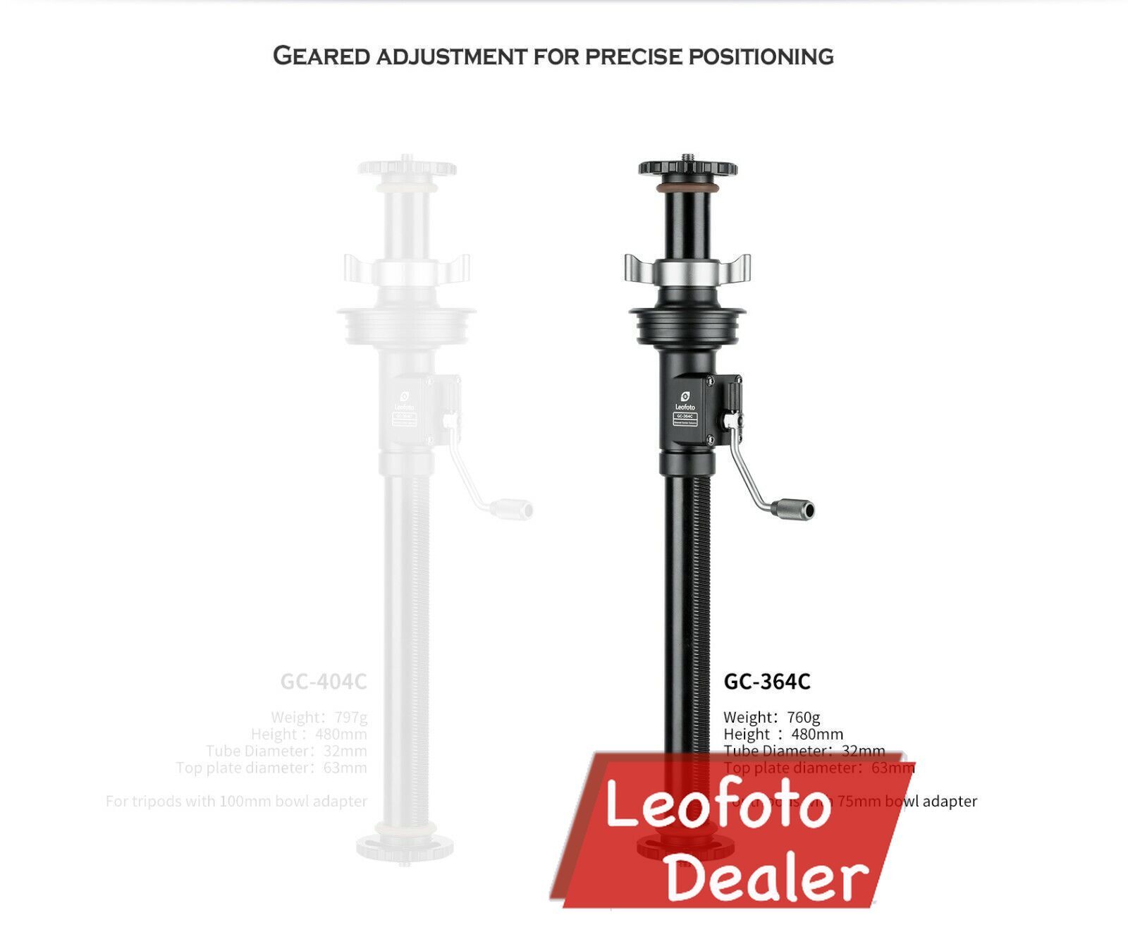 Leofoto GC-364C Tripod Geared center column for tripod 75mm bowl