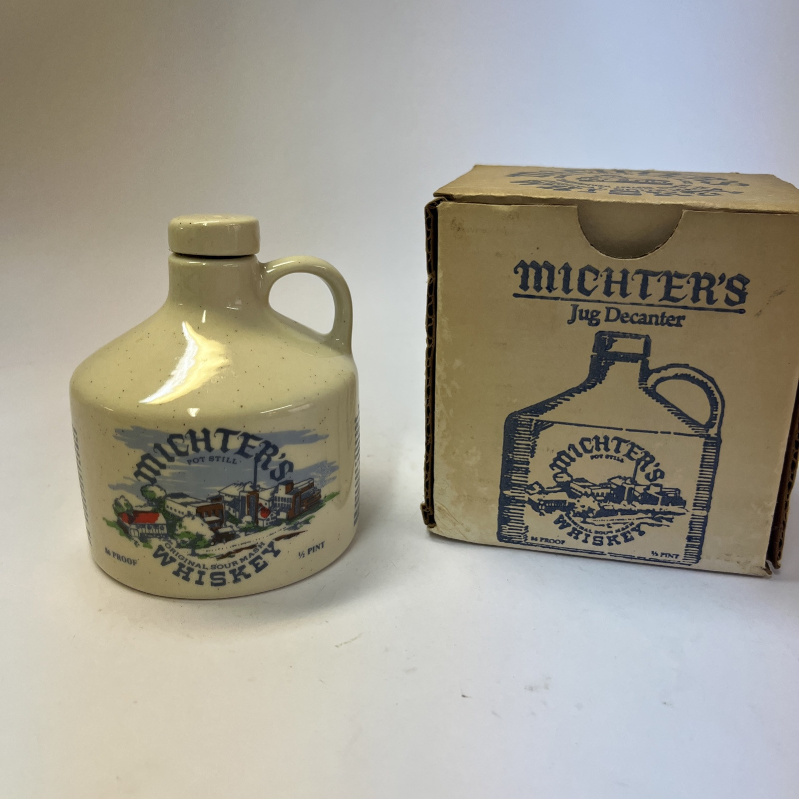 Vintage Michter's Whiskey Lebanon PA 1/2 Pint Jug Bottle  1978 W/box Empty