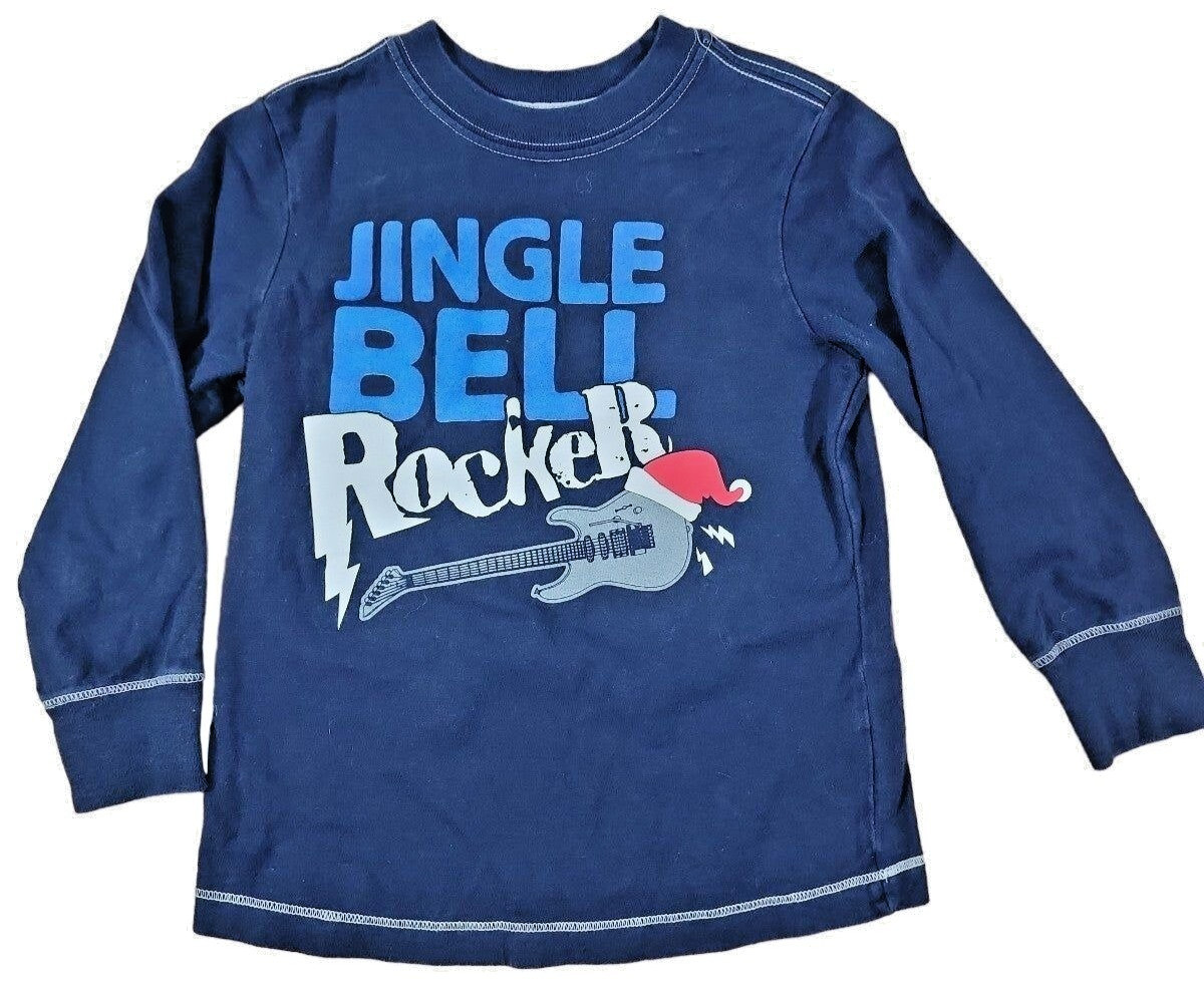 Old Navy Christmas Jingle Bell Rocker Tee T-shirt 4T Winter Guitar Santa L/S