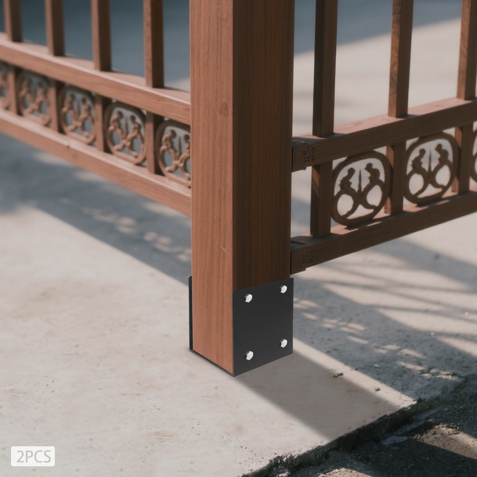 U-Shape Post Base Holder 7*7in Wet Concrete Fence Post Holder 2 Pack Black