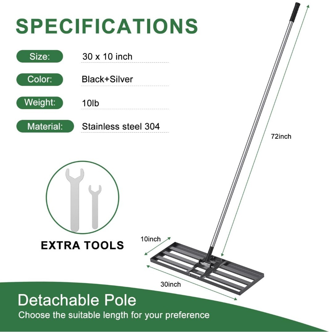 30x10 inch Lawn Leveling Rake, Yumatum 72" Effort Saving Lawn Leveler Tool,...