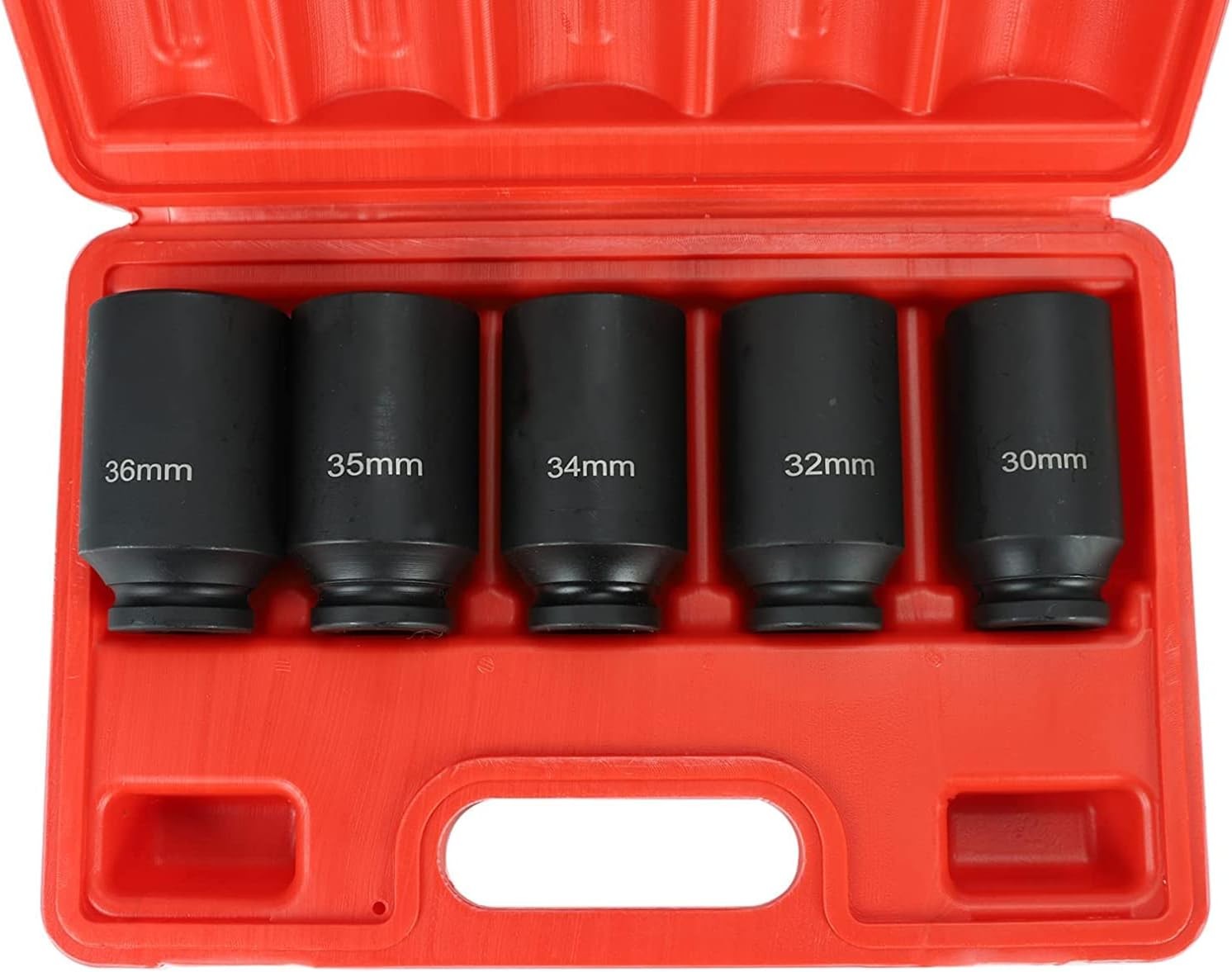 5PCS 1/2-Inch Drive Deep Spindle Axle Nut Impact Socket Set, 30 32 34 35 36mm
