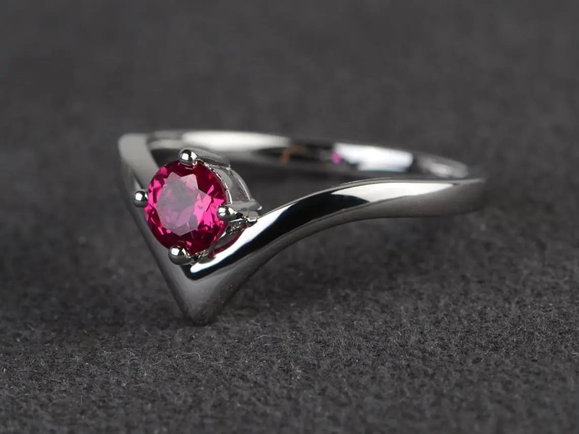 2CT Round Pink Ruby Lab Created 925 Silver Plated Unique Ring Duty Free
