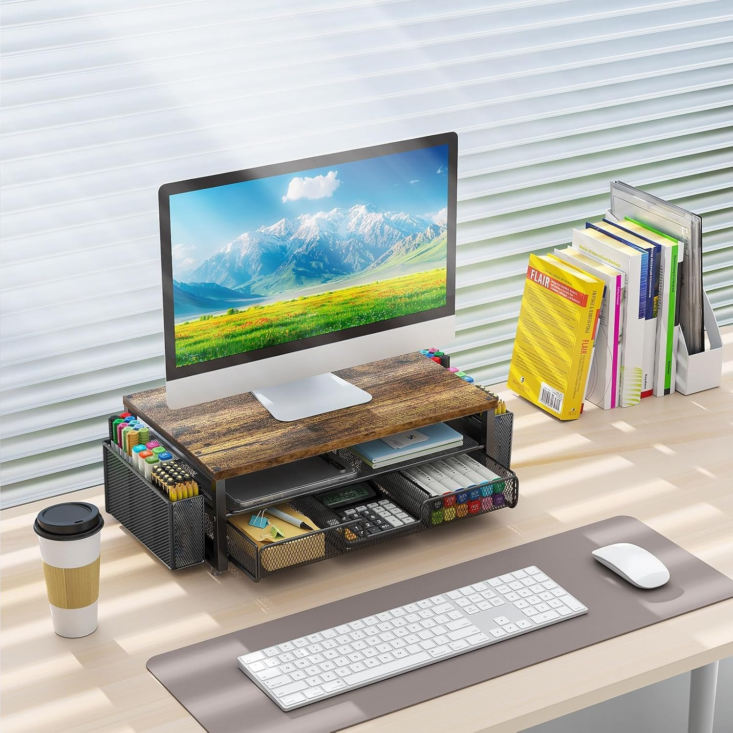 Monitor Stand Riser, Desk Organizer with Drawer and Pen Holder, 2-Tier Comput...