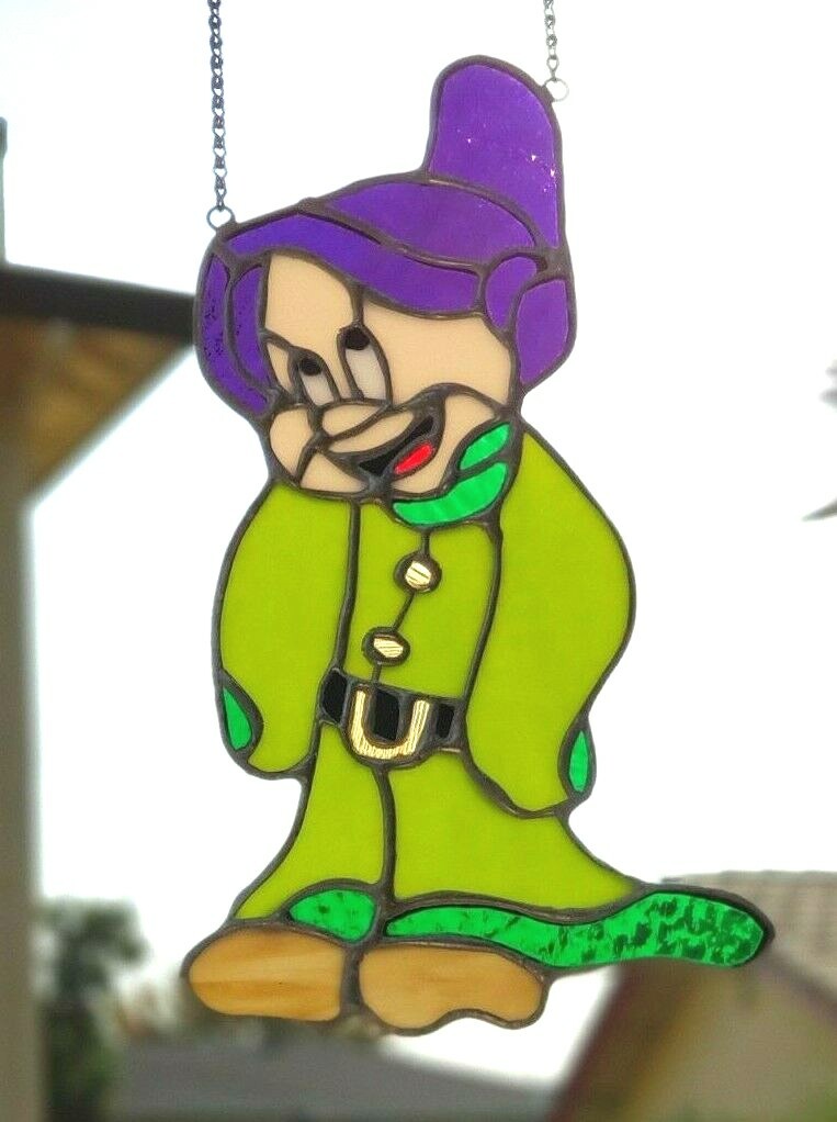 Stained Glass Sun catcher Handmade USA DISNEY-DOPEY  13 X 8