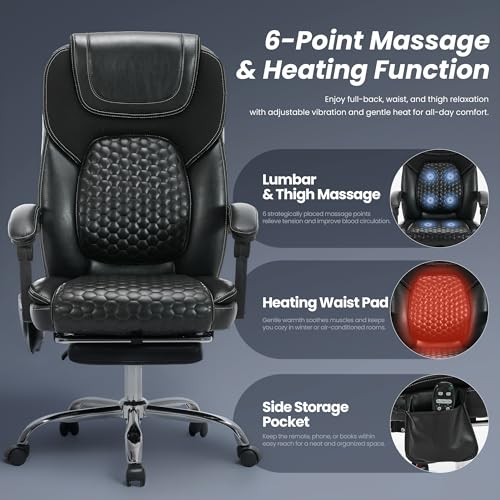 Executive Office Chair with Massage and Heat, Ergonomic set of 1 Black