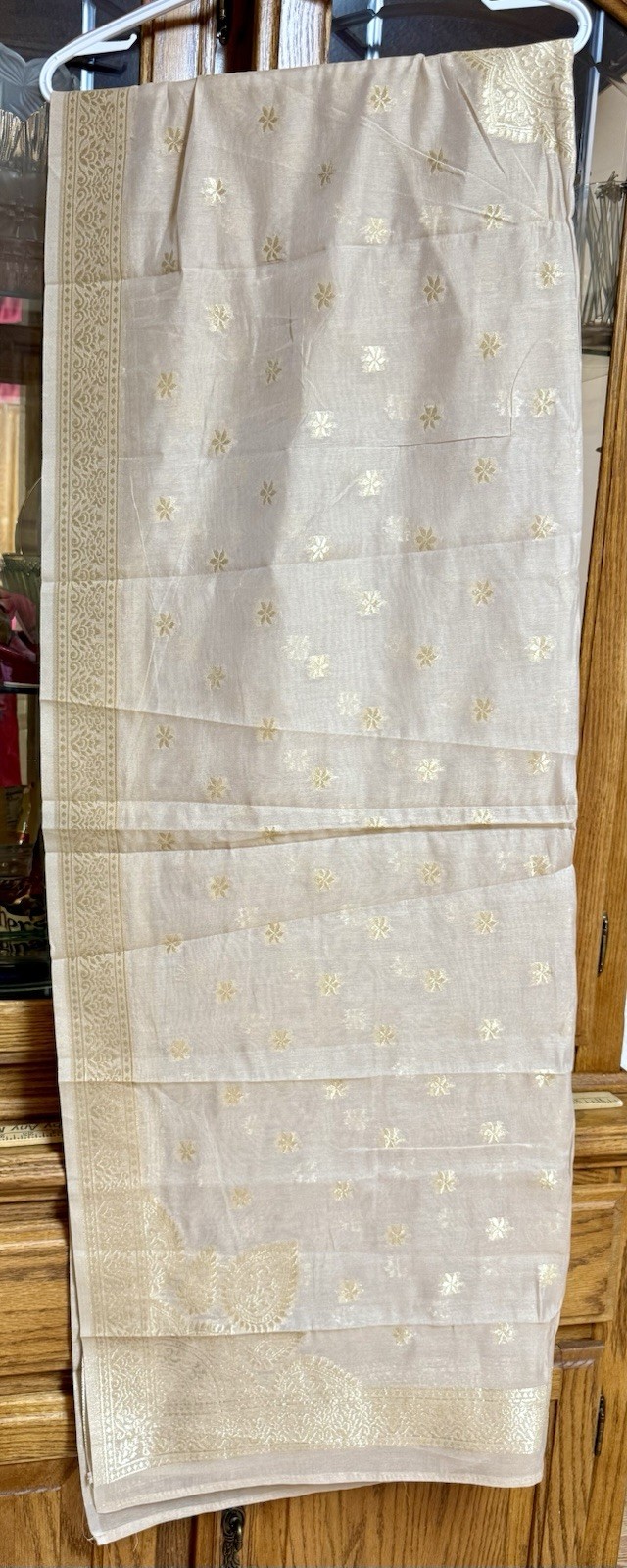 BEIGE GOLDEN butti India BANARSI chanderi Dupatta Wrap Scarf Stole Chunri shawl