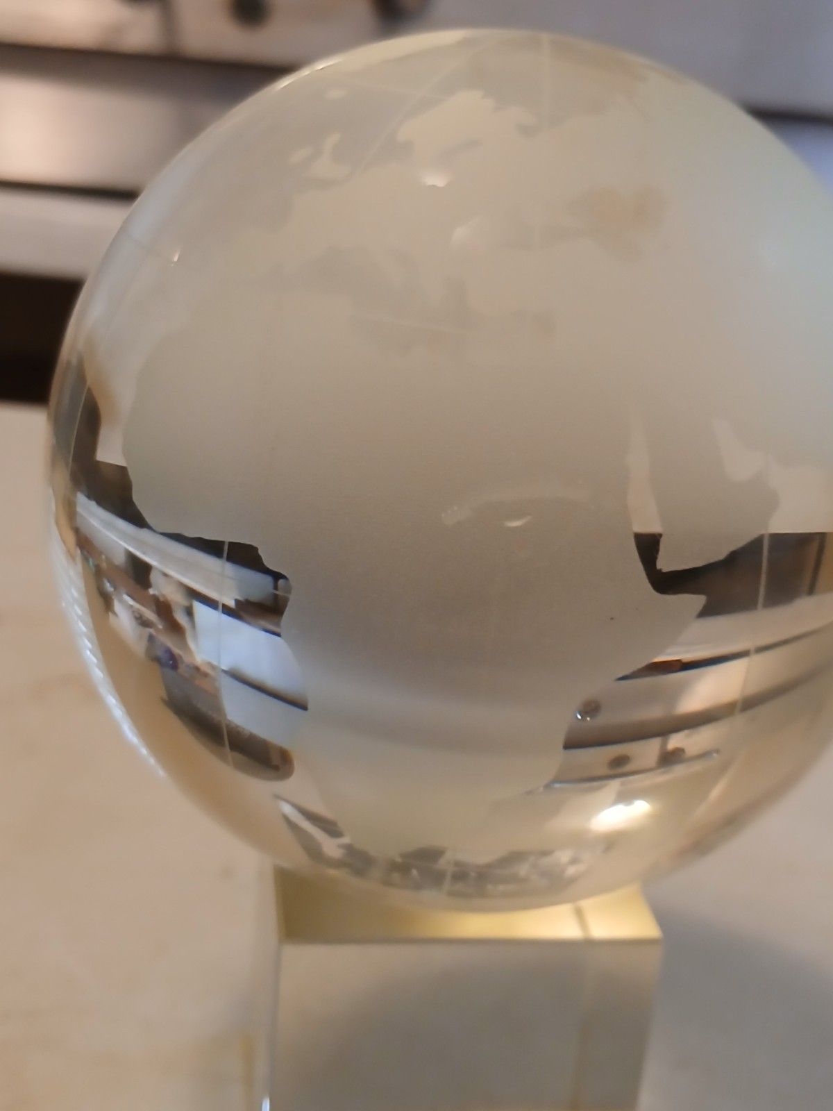 Vintage SOLID CRYSTAL WORLD GLOBE SPINNER WITH BASE