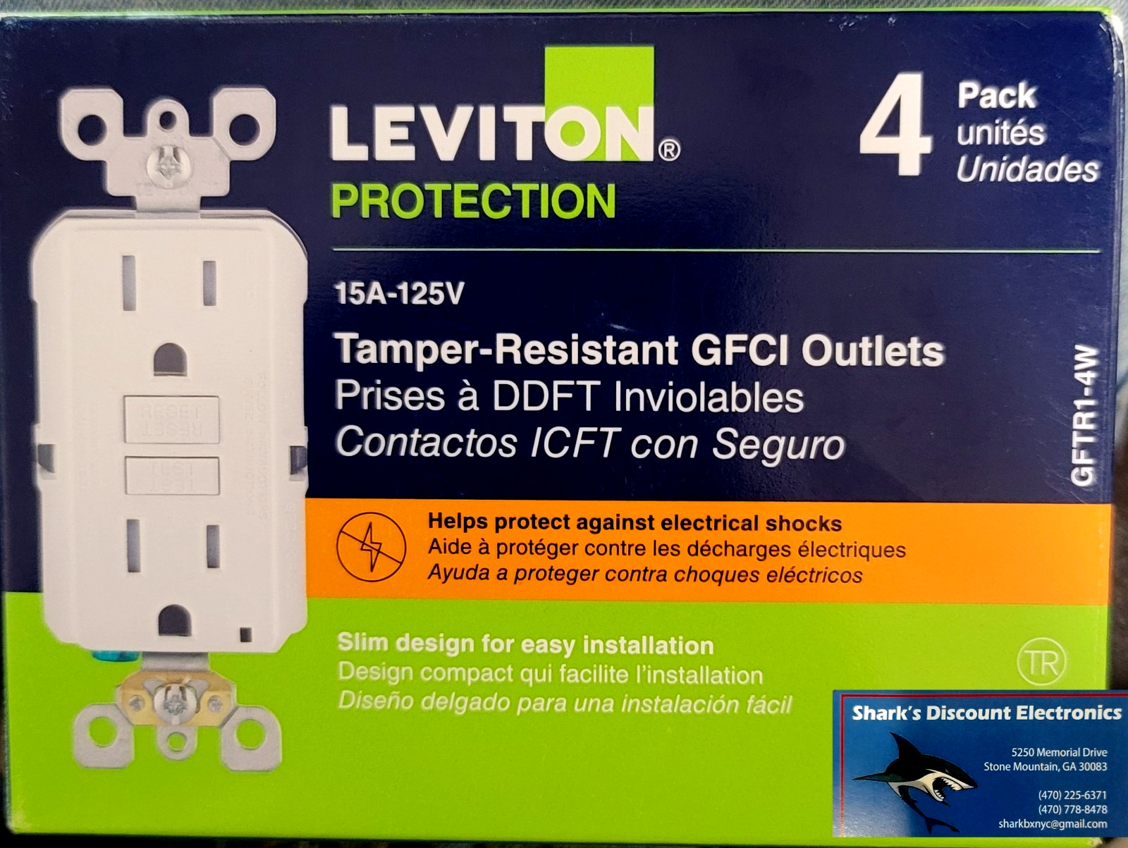 Leviton (GFTR1-4W) 4-Pack GFI GFCI 15A Tamper Resistant Outlet White New UPC2123