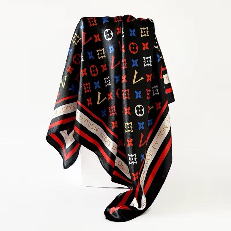 Scarf Luxury Print Shawl Square Scarf Bandana Fashion Scarf Silk Shawl 90" BLACK