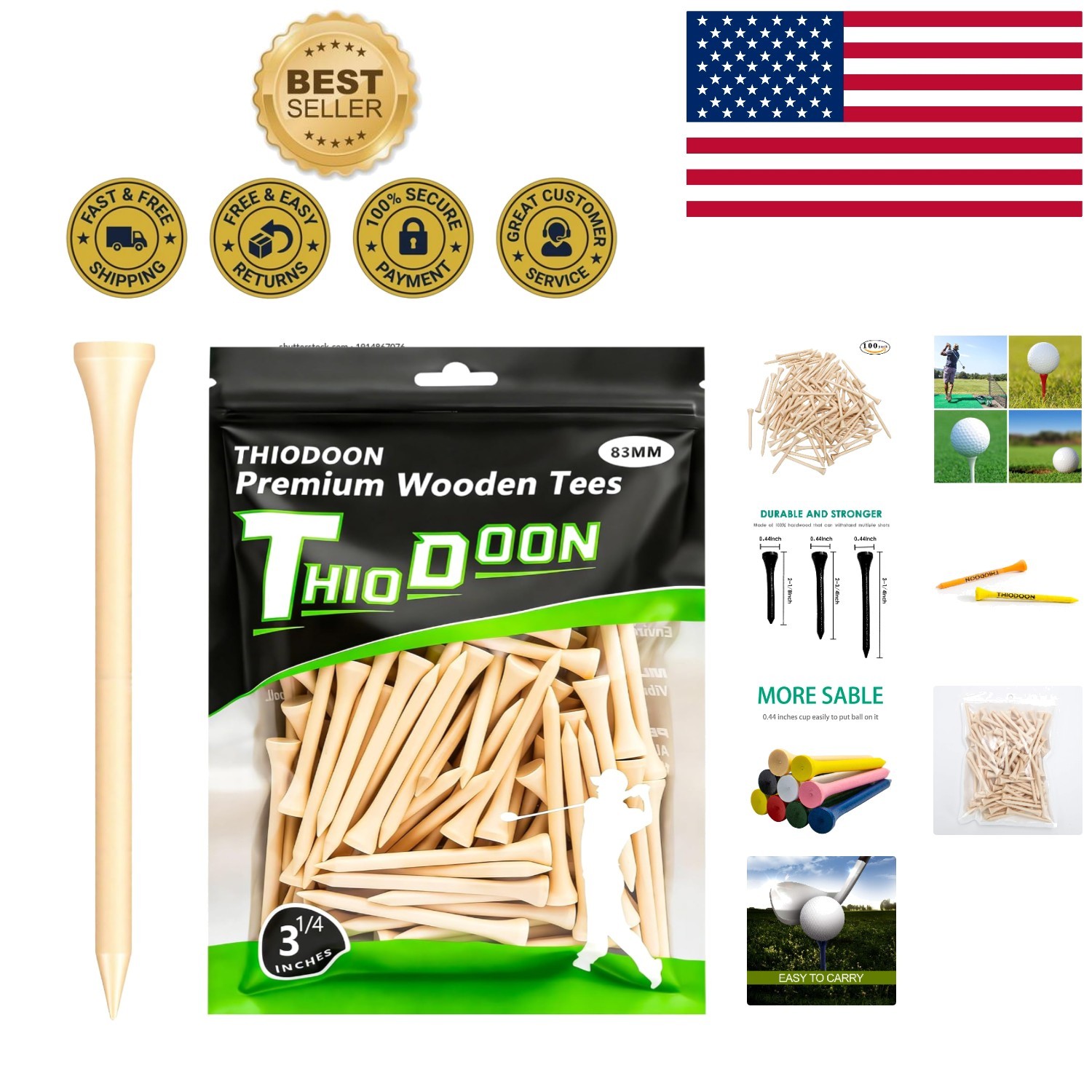 Eco-Friendly Wood Golf Tees - 100 Count in Vibrant Colors for Maximum Accuracy