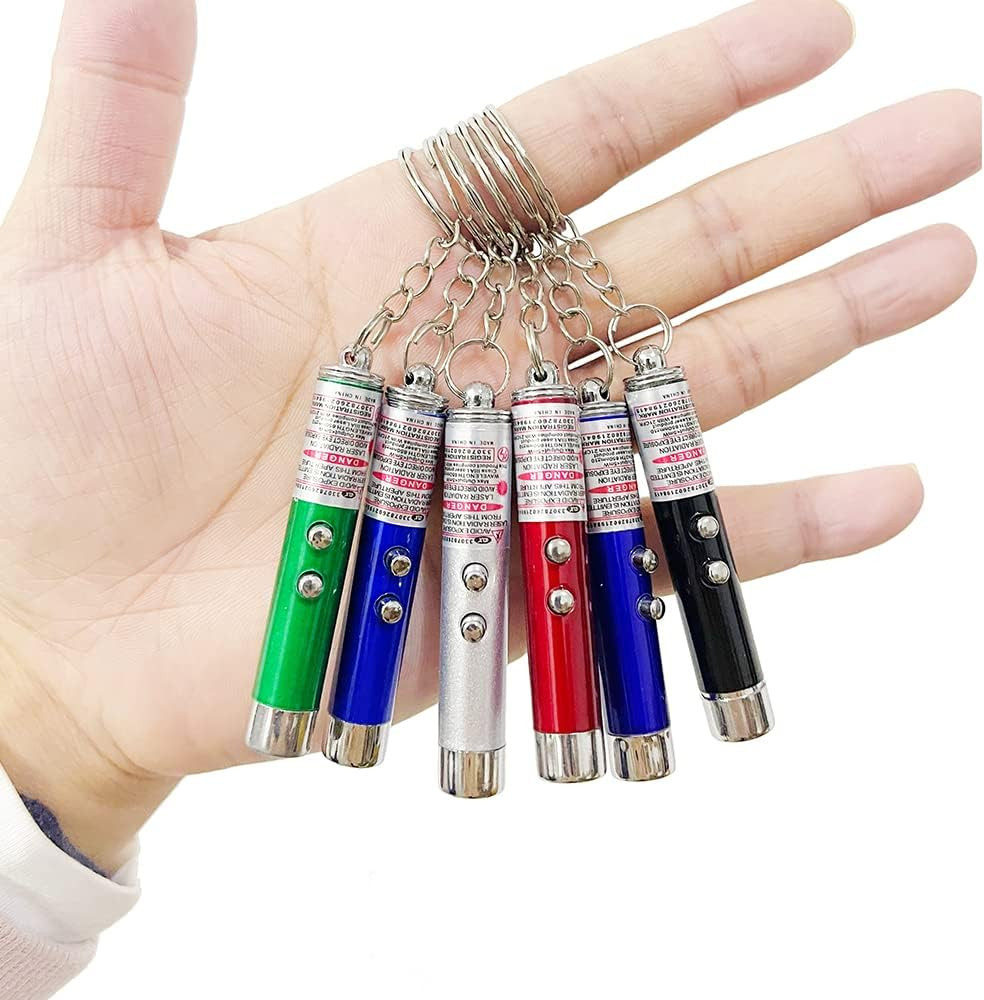 6 PCS Cat Toys Laser Pointer Mini Keychain Laser Pointer LED Flashlight Dog Lase