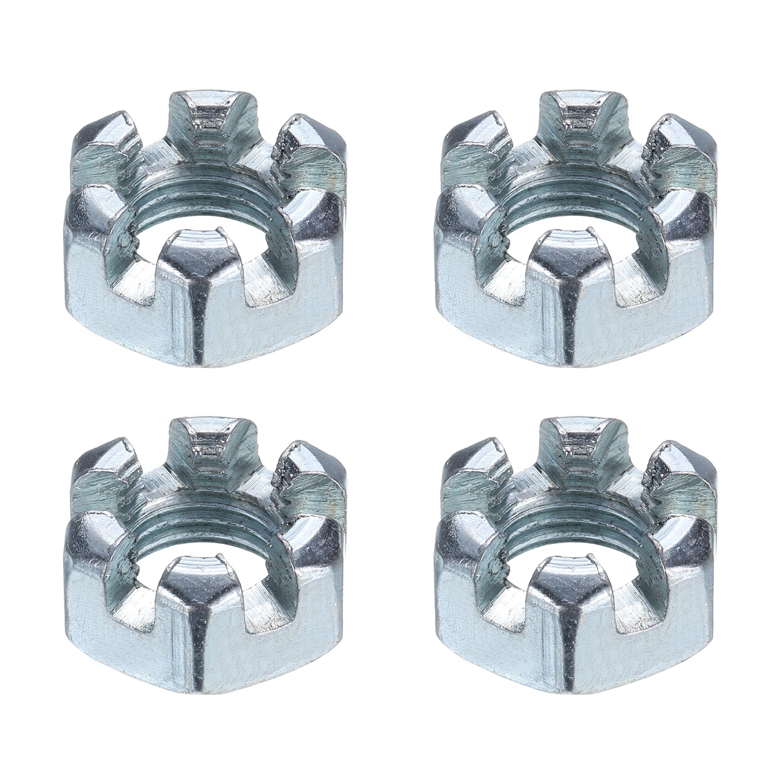7/16"-20 Hexagon Slotted Nut, Grade 6.8 Carbon Steel Hex Nuts, Silver, 4Pcs