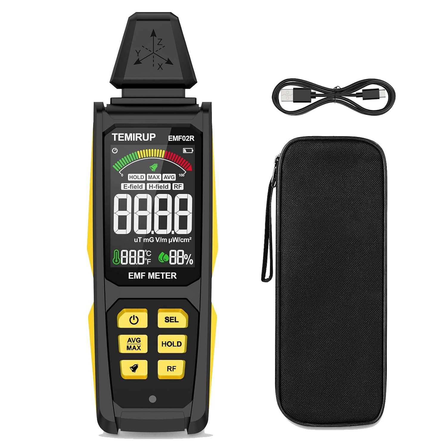 5-In‑1 EMF Detector, Electromagnetic Field Radiation Detector for EF, RF, MF, Wi