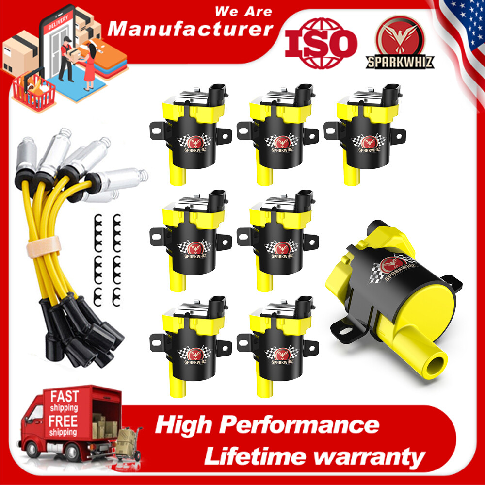 8 Set Round Ignition Coil and Spark Plug Wire For GMC Chevy Silverado 1500 5.3L