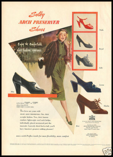 1940s vintage ad for Selby Arch Preserver Shoes