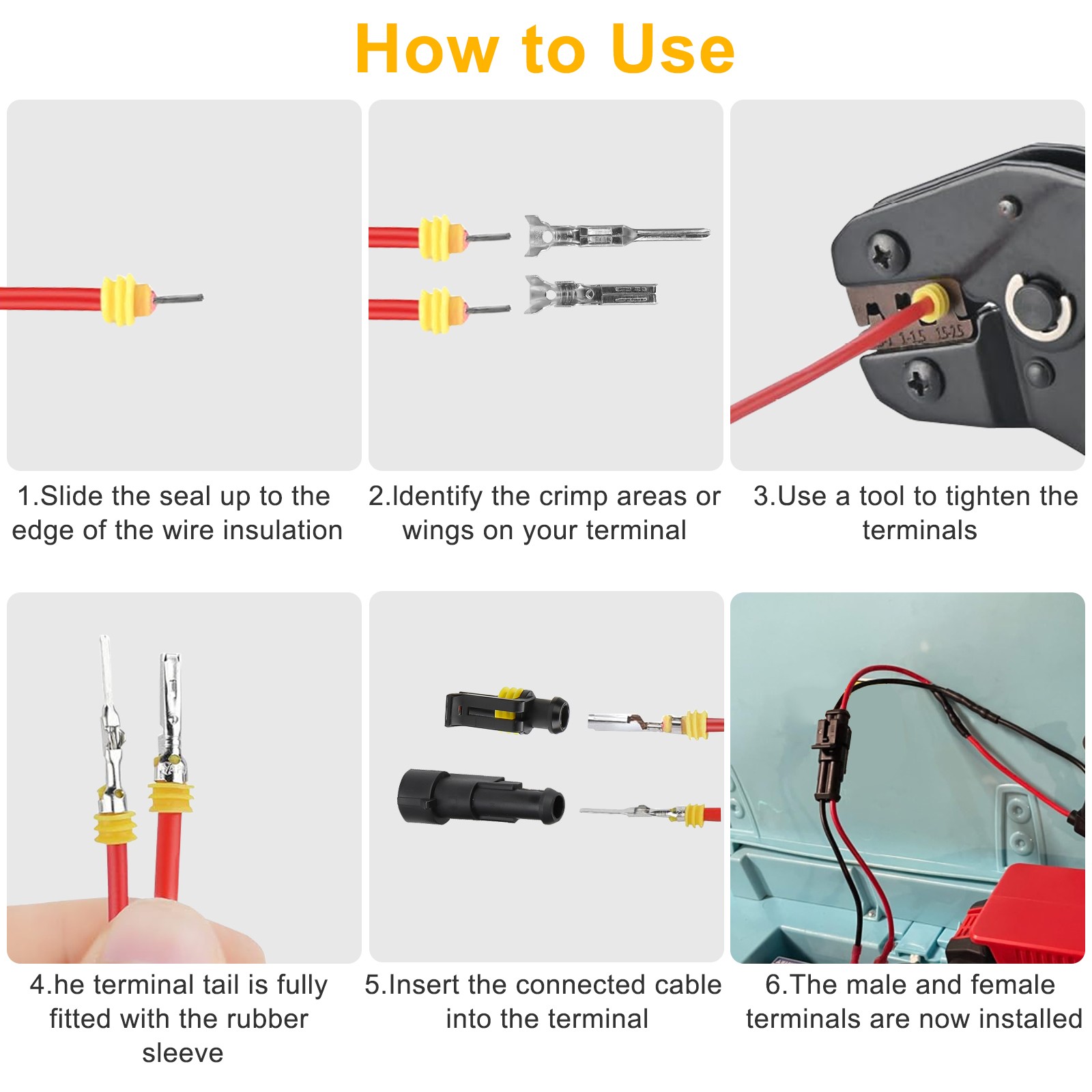 97× 1-4 Pin Waterproof Connector Kit Terminals Automotive Wire Plug for Car/Boat