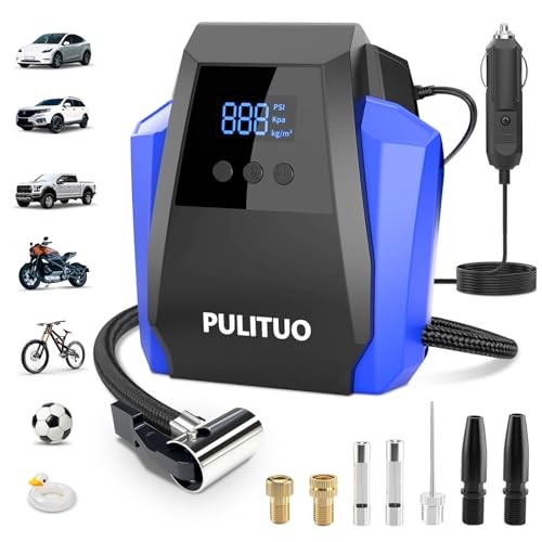 Tire Inflator Portable Air Compressor - Car Accessories 12V DC Air Pump Blue