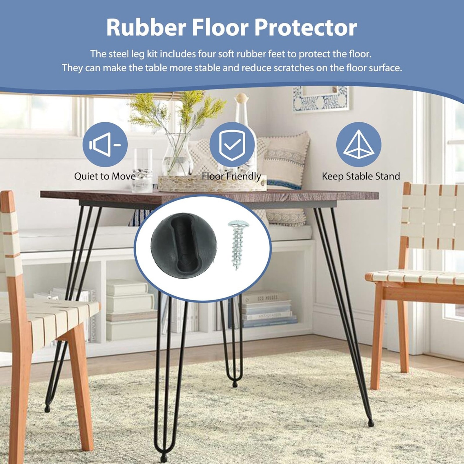 40" Coffee Table Metal Hairpin Legs Iron Bar Black 3-Rod Set of 4