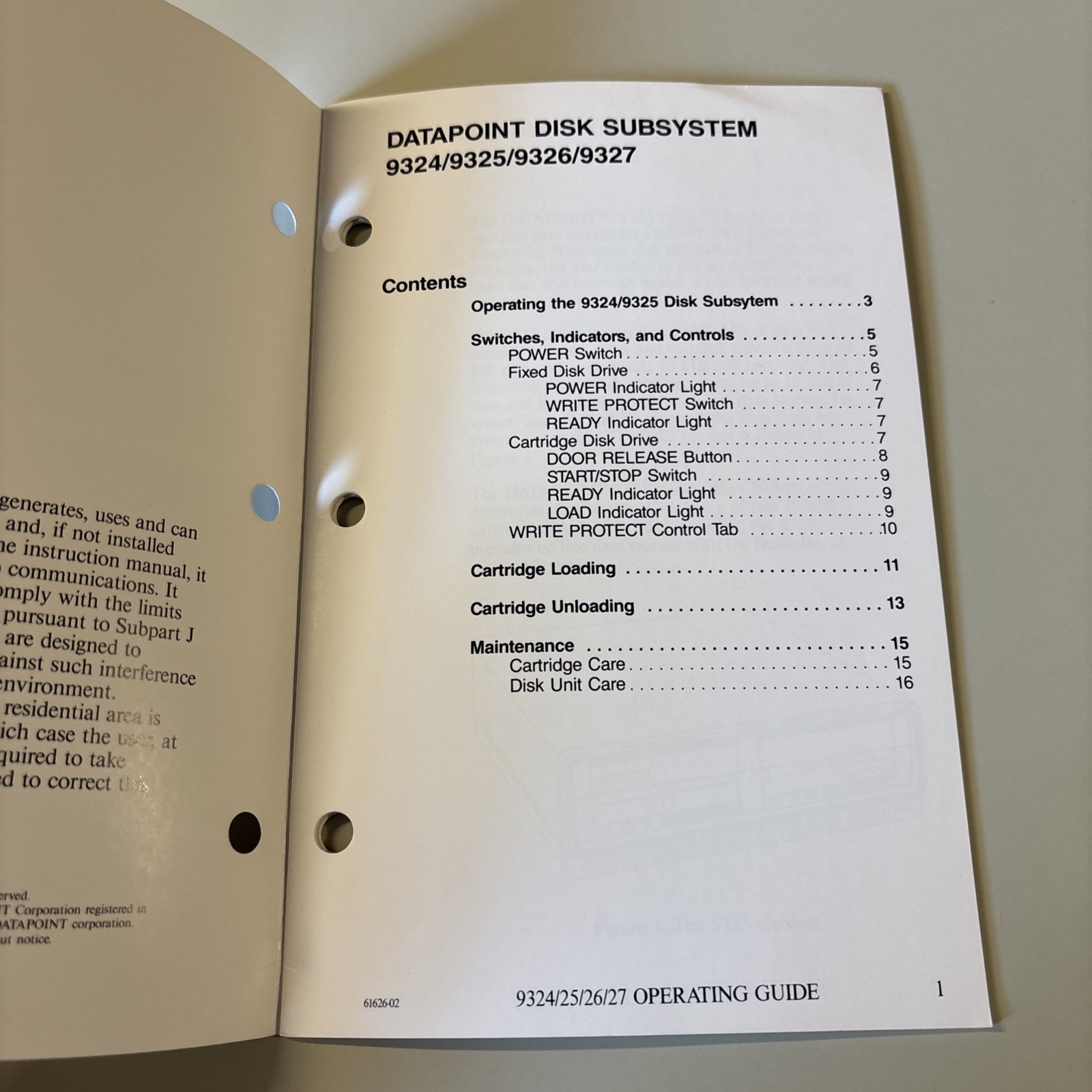 Vintage 1984 DATAPOINT 9324/9325/9326/9327 Disk Subsystem Operating Guide