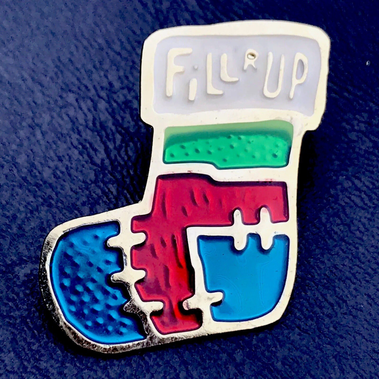 Christmas Stocking Enamel Pin Humorous Fill Up Text Vintage Collectible