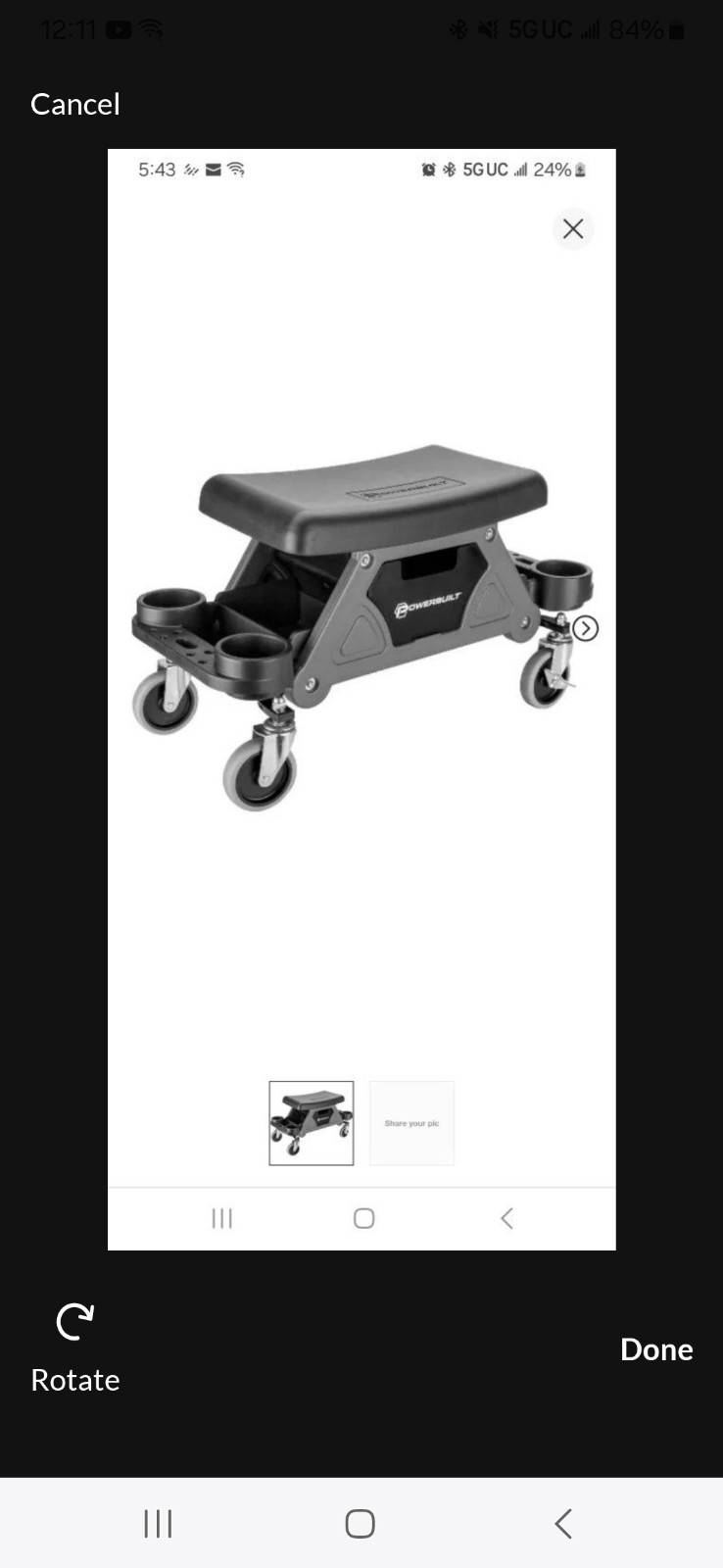 Rolling Seat W CUSHION, POWERBUILT,