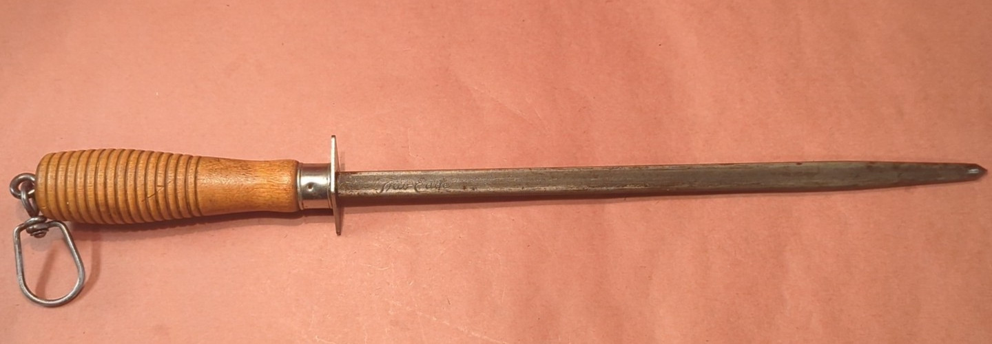 True-Edge Sharpening Rod 12" Wood Handle - USA - Vintage Honing Steel