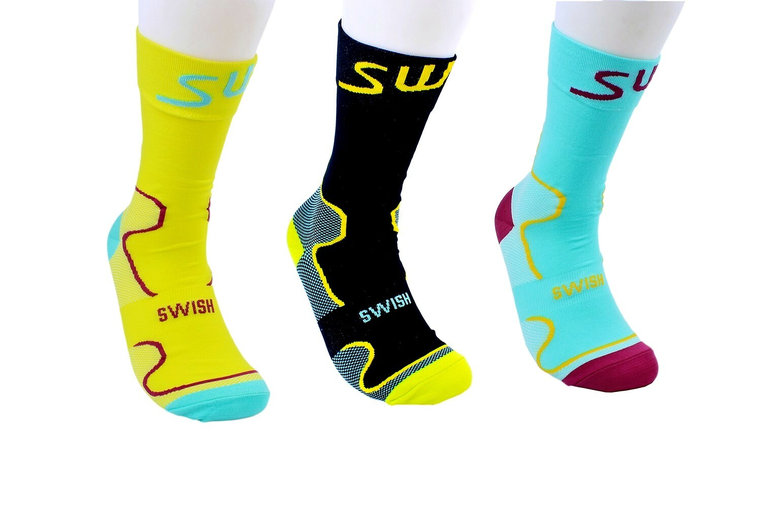 Swish Race Sport Socks 3-Pack Black/green/blue Cycling/jogging/hiking Cycling