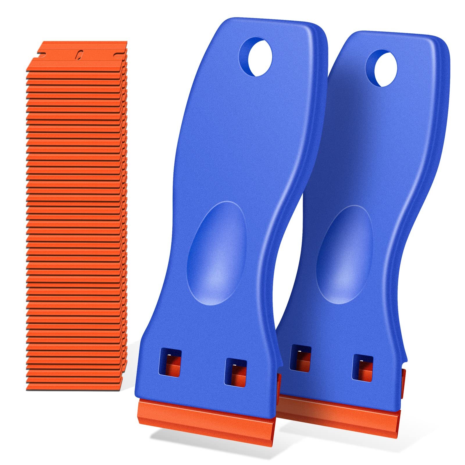 Plastic Razor Blade Scraper, 2 Pack with 120 Pcs Blade for Removing Glue,Sticker