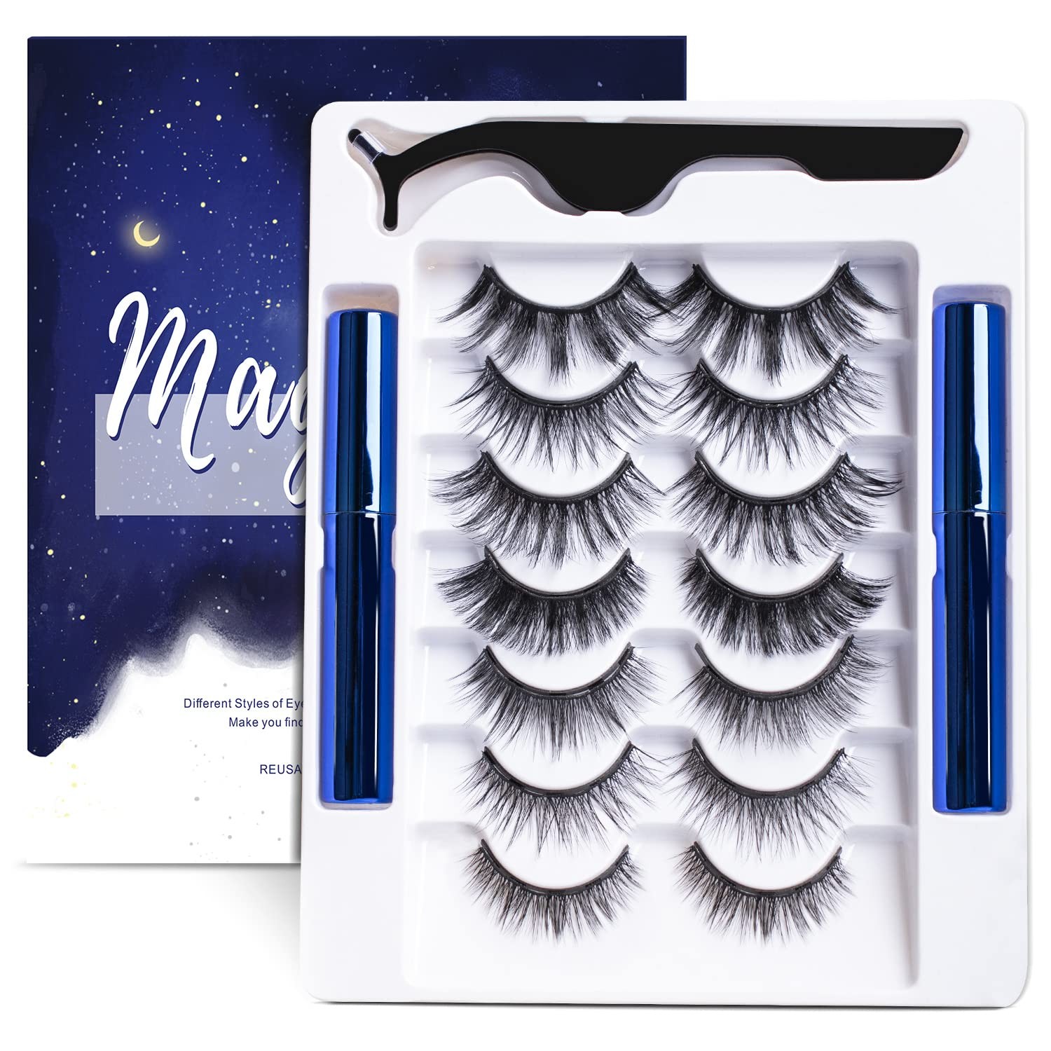 Magnetic Eyelashes Kit, 7 Pairs Reusable 3D Natural Look Magnetic Lashes with...