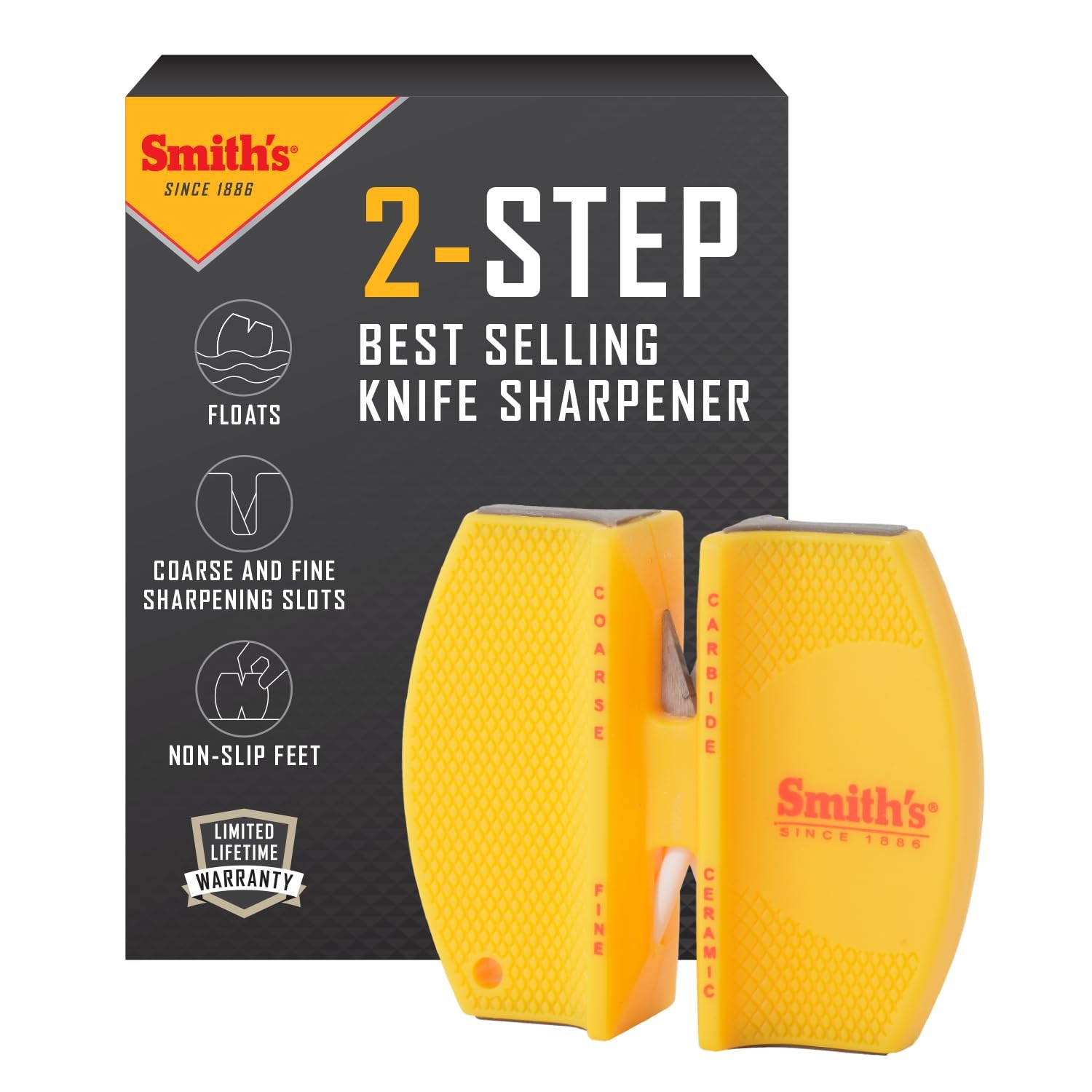 CCKS 2-Step Knife Sharpener - Yellow - 2-Step Preset Coarse & Fine Slots - Ou...