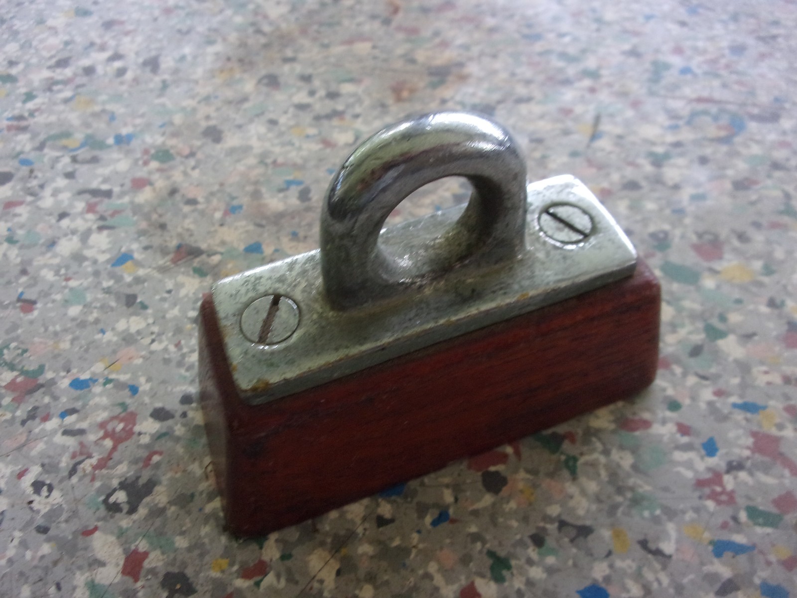 Vintage Chrome Plated Bronze teak mount Eye Pad  Marine Deck Gear