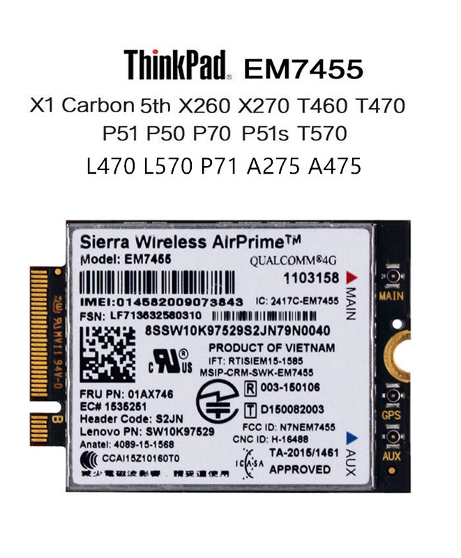 01AX746 4G LTE Mobile WWAN Module For Thinkpad T570 L470 L570 P71 A275 A475