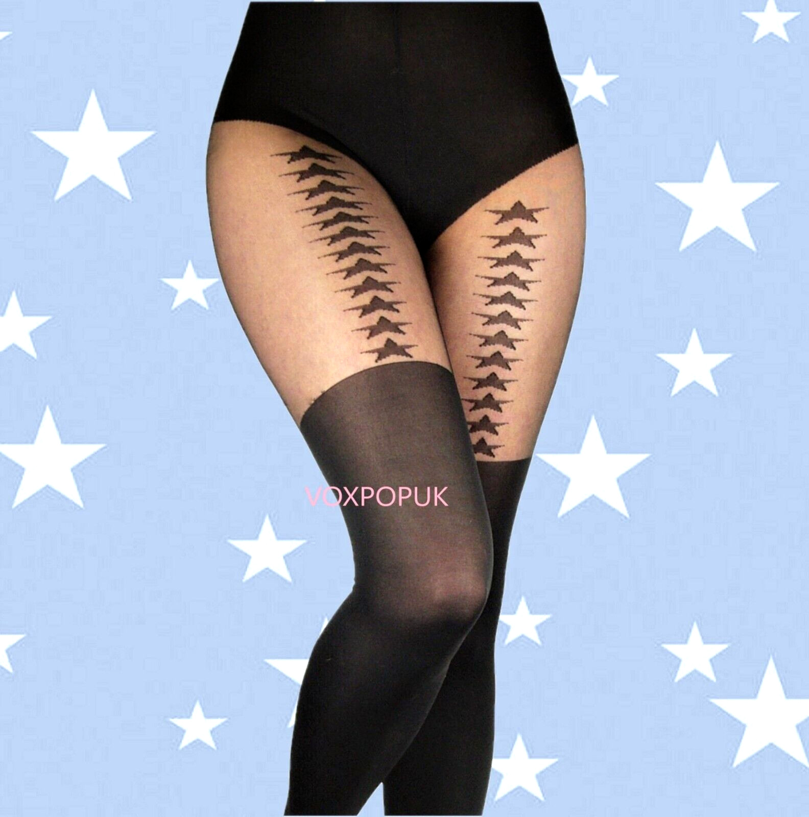 SILKY SIGNATURE RANGE TIGHTS Mock Star Suspender Black UK Large 42"-48" Hip