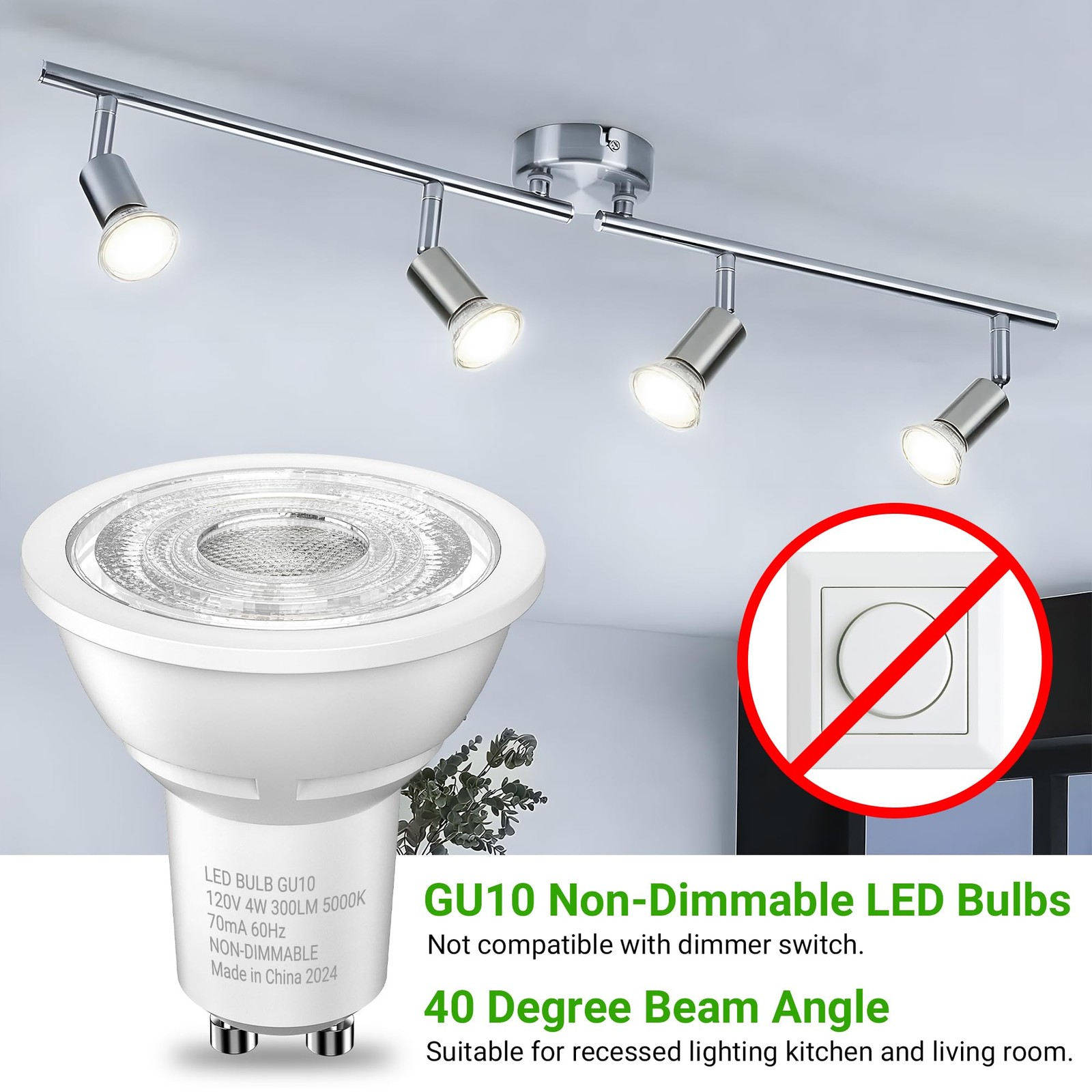 GU10 LED Light Bulbs NonDimmable, 4W, 5000K Daylight White, 300LM, Equivalent...