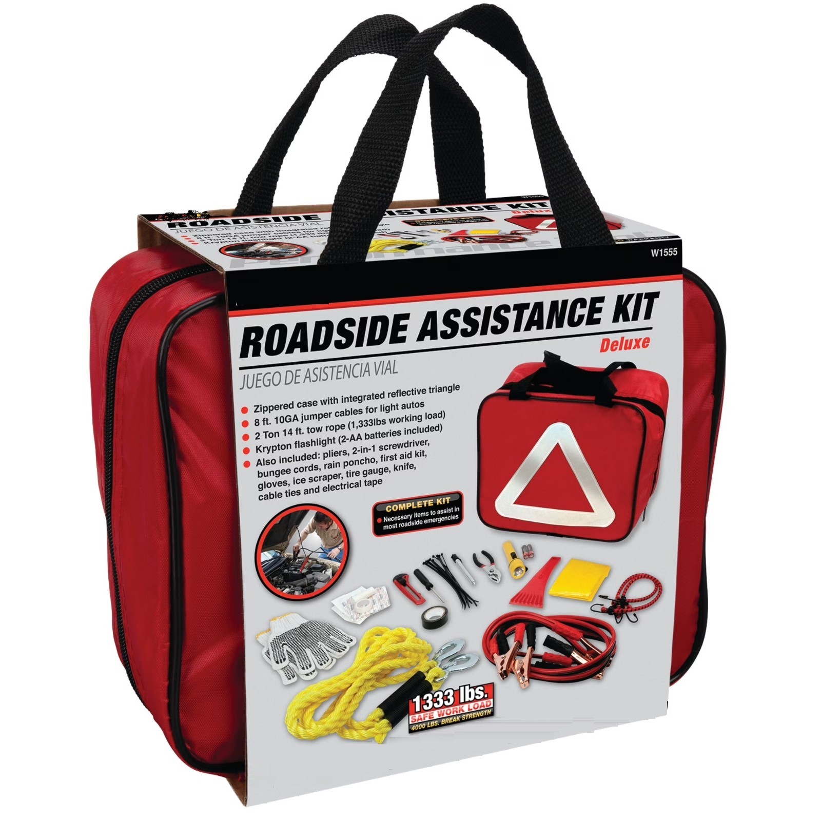 Deluxe Roadside Assistance Kit Universal Emergency Auto Safety Kit Multi-Use