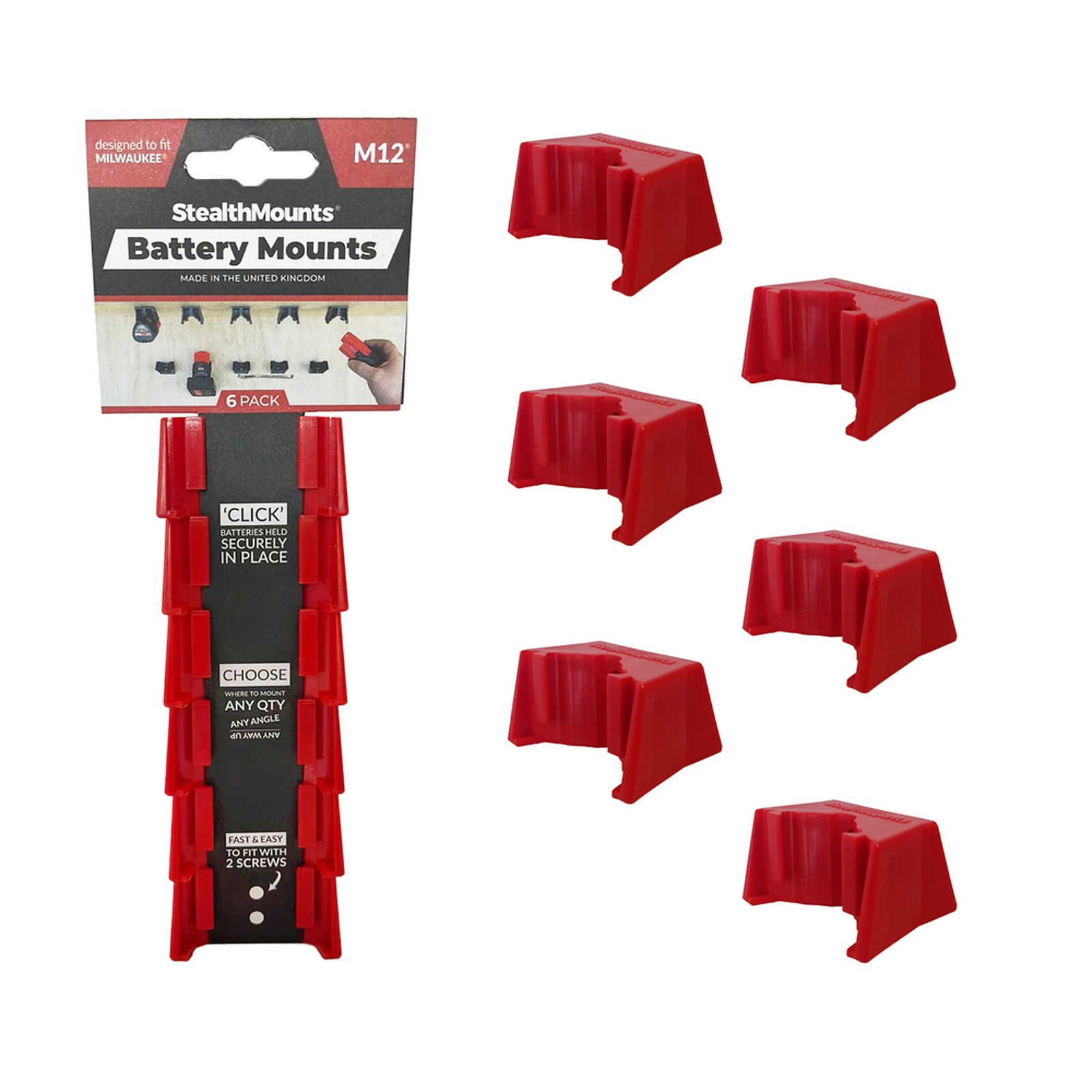 Battery Mounts compatible with Milwaukee M12  (6 Pack)