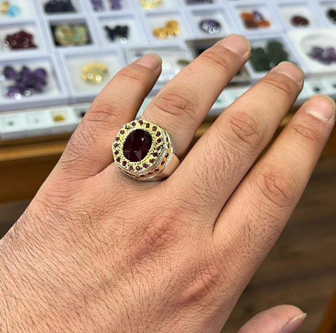 Natural Kabul Afghani Ruby Stone Ring Small Ruby Stones Around Big Ruby Ring