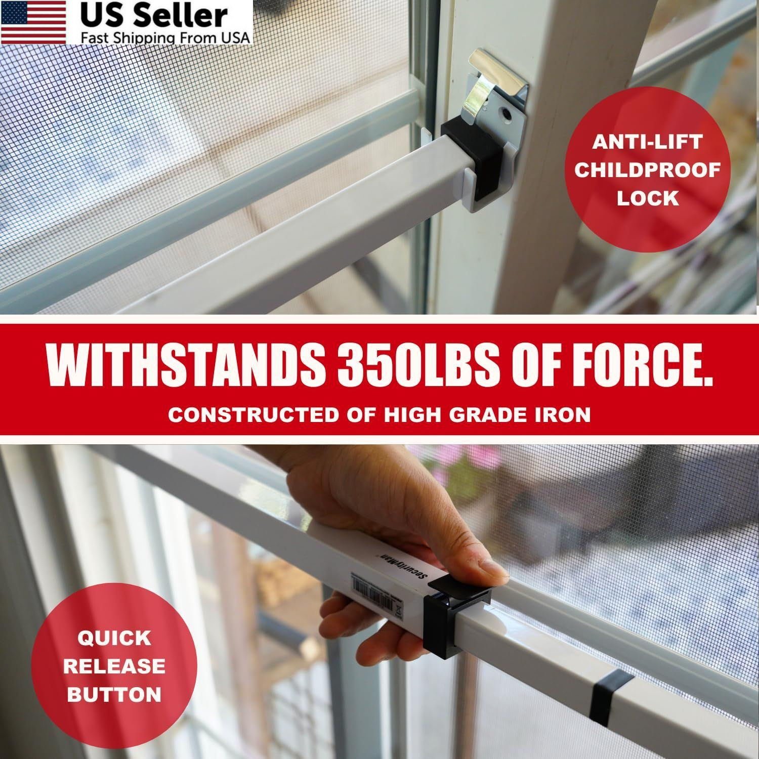 SECURITYMAN Sliding Door Security Bar-Child Proof One Size", White