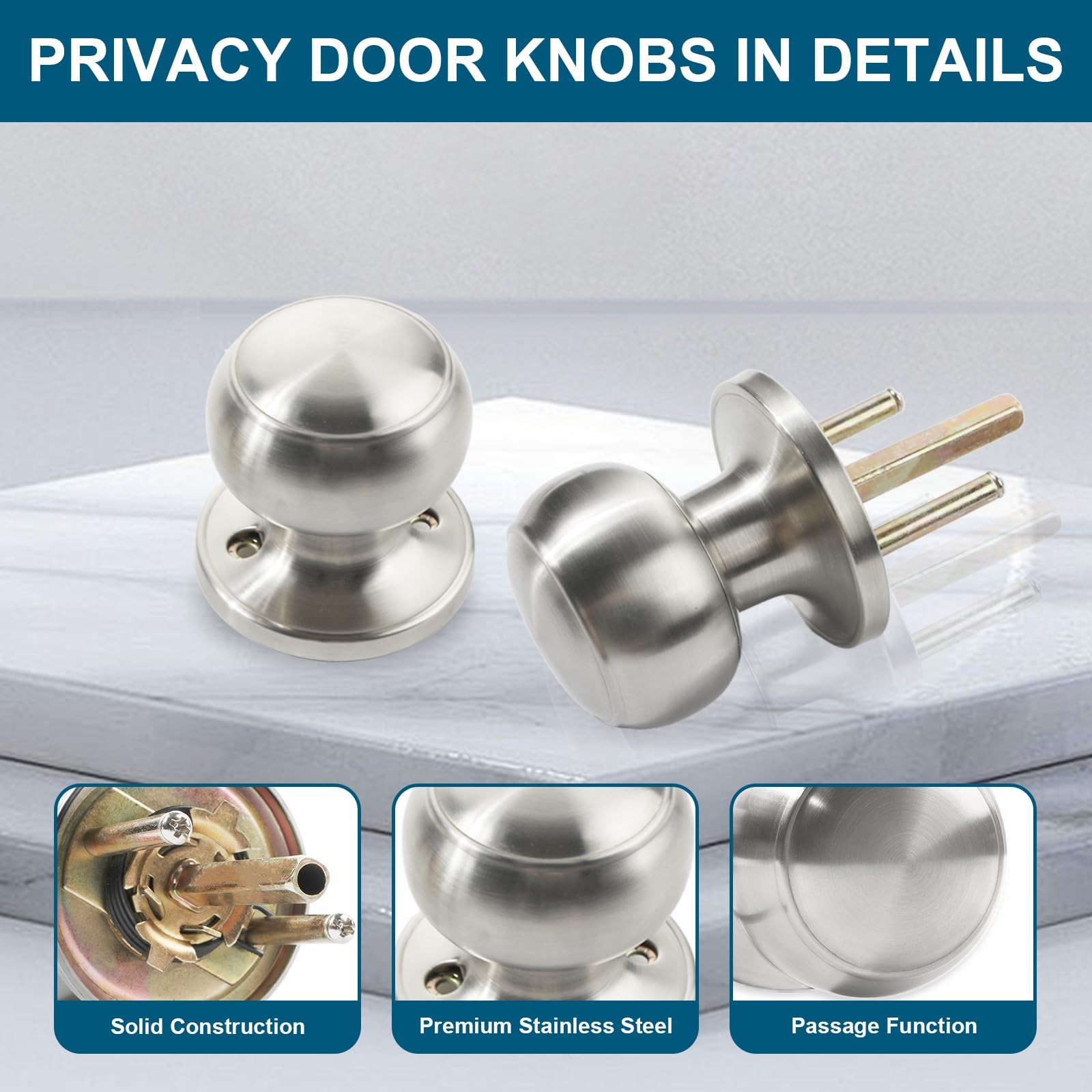 RAZCC Passage Door Knobs 5 Pack Satin Nickel Interior Round Door Handles Keyless