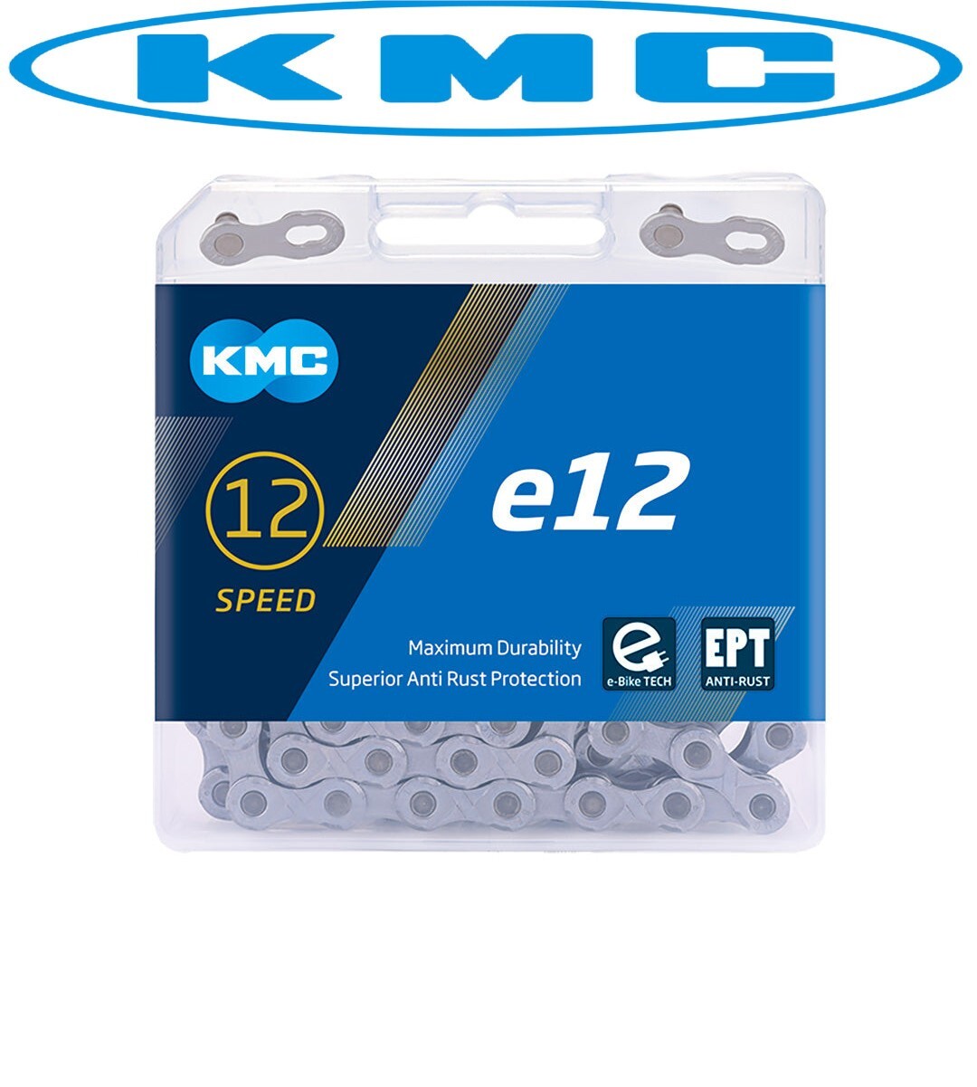 KMC e12 EPT Bike Chain 12-Speed X-Long 136 Links Silver No-Rust  fits eBikes too