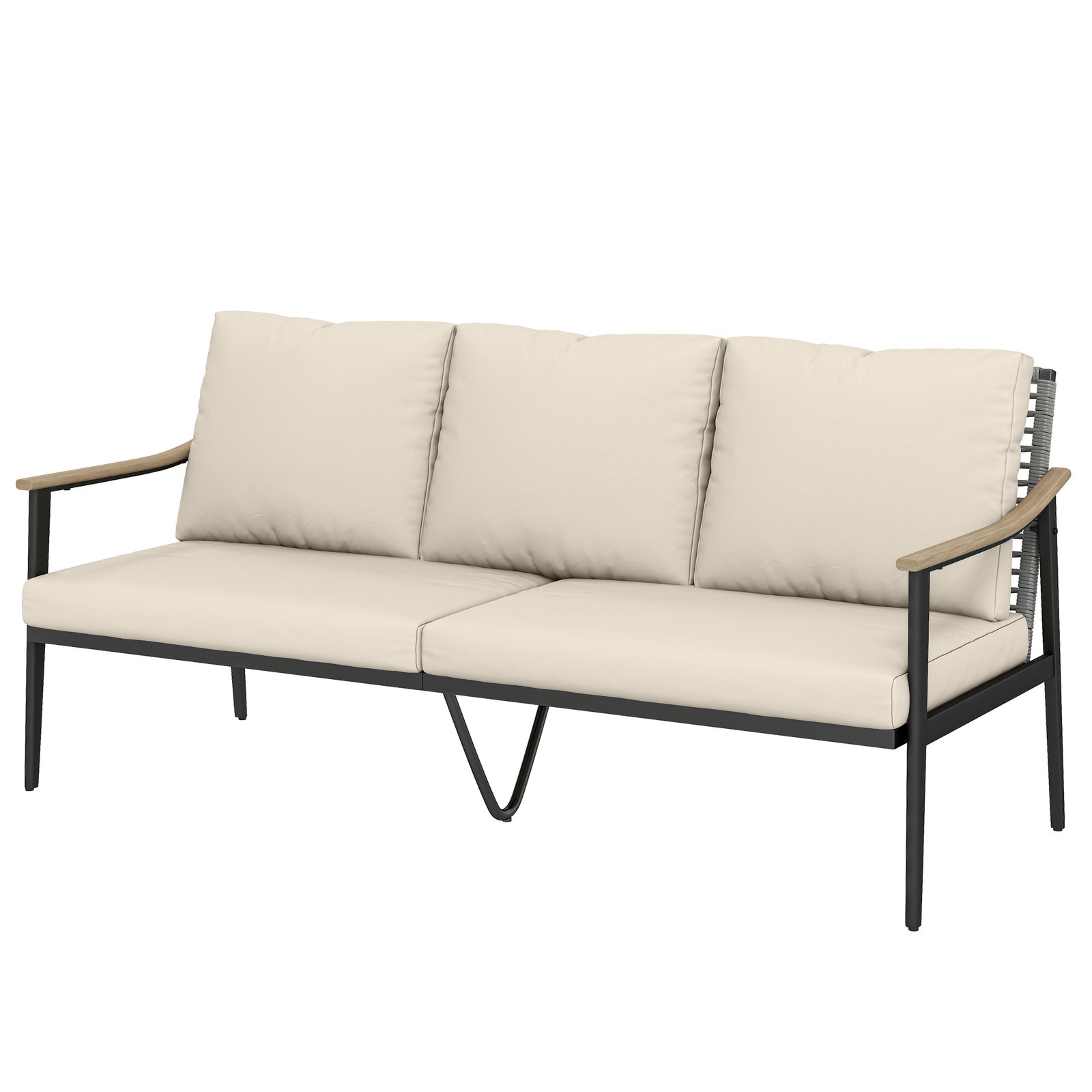 Outsunny 3 Seater Outdoor Couch Patio Sofa with Cushions, Khaki