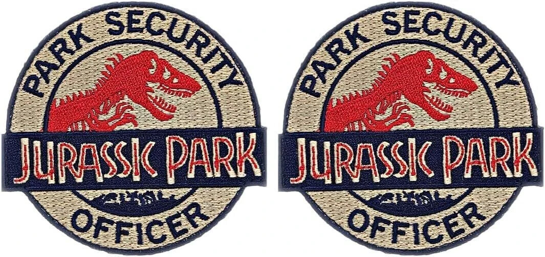 JURASSIC PARK SECURITY OFFICER T-REX LOGO PATCH  | 2PC HOOK BACK  3"x3"