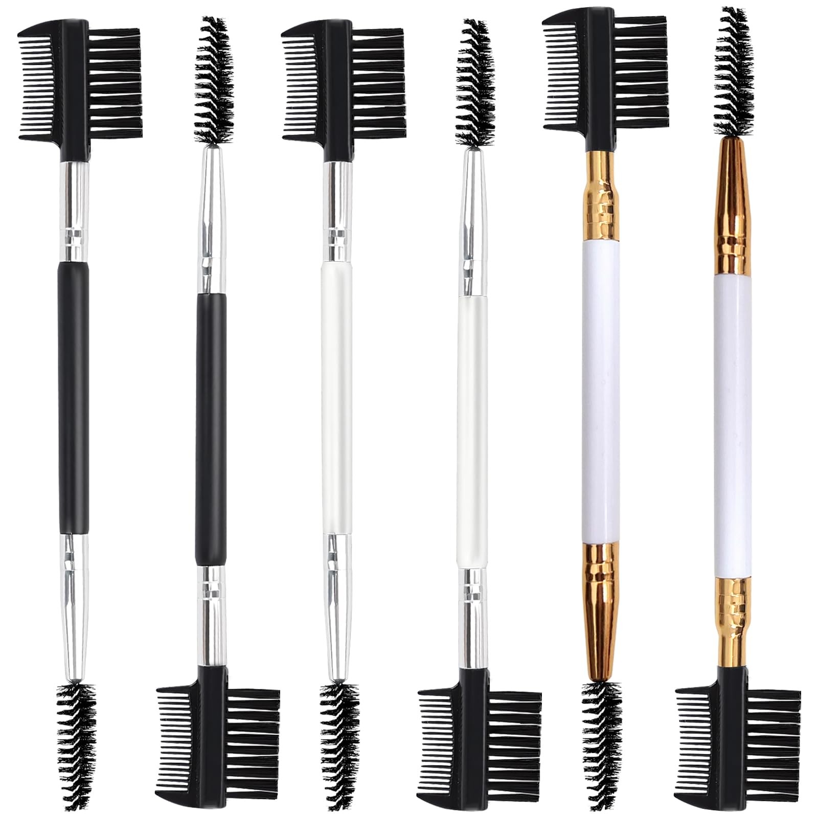 6 Pack 3-Head Eyebrow Eyelash Shaper, Comb, Spoolie Brush, Grooming Tool
